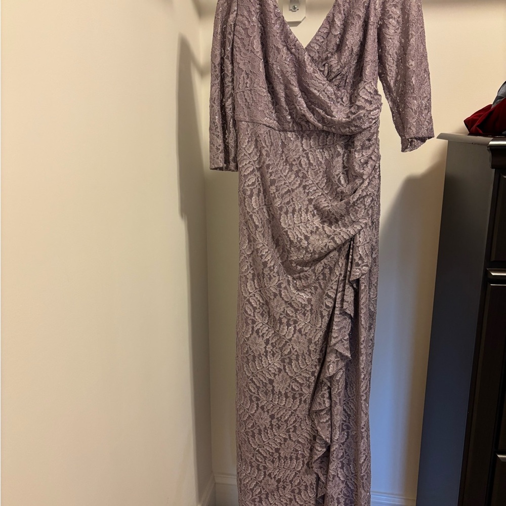 Oleg Cassini Purple Asymmetrical Ruched Gown